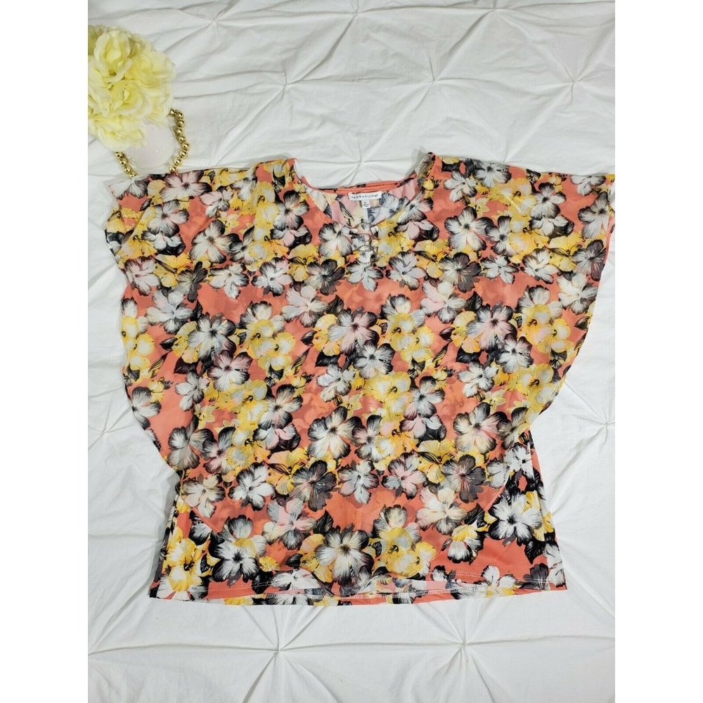 Notations XL Blouse Flowy Poncho Floral Top flowy short sleeve